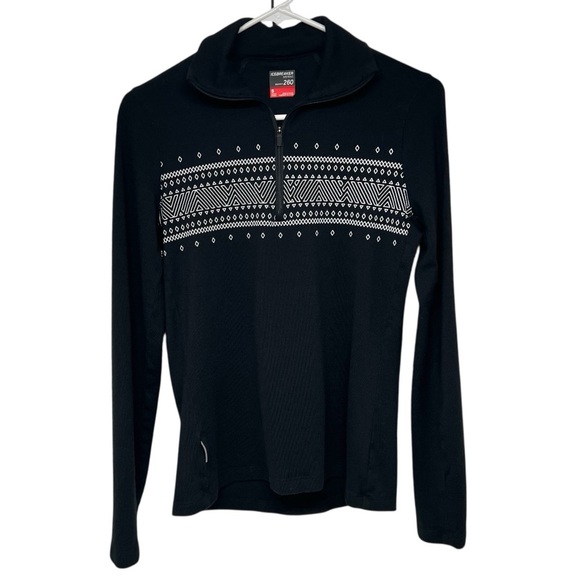 Icebreaker Merino Wool 260 Black Printed Quarter Zipper Tech Top Women’s Small - Picture 2 of 6